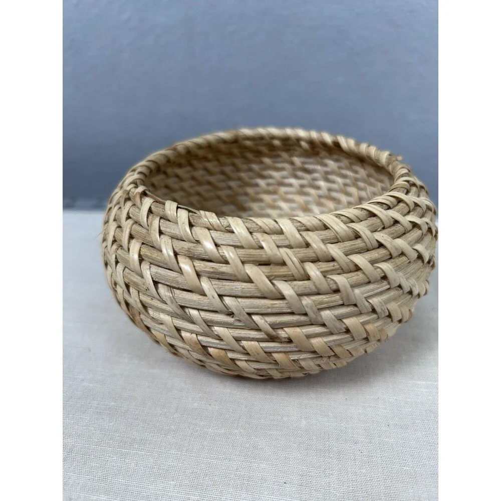 Round Woven Natural Rattan Wicker Decor Basket 6 in X 3 in